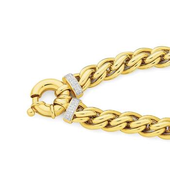 9ct Gold 20cm Weave Diamond End Bolt Ring Bracelet