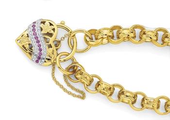 9ct Gold 19cm Natural Pink Sapphire & Diamond Bracelet