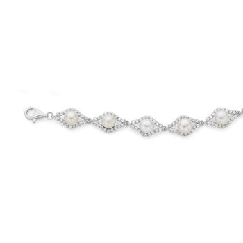 Sterling Silver Cultured Fresh Water Pearl & Cubic Zirconia Bracelet