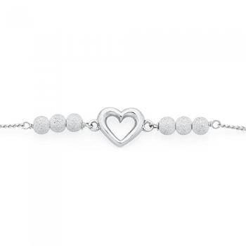 Silver 25cm Ball & Heart Curb Anklet