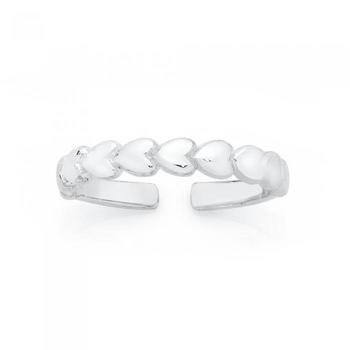 Silver Polished Hearts Toe Ring