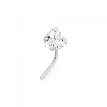 Silver CZ Heart Nose Stud