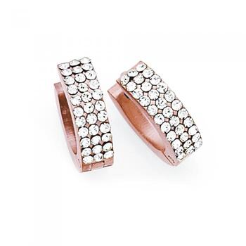 Stainless Steel Rose Plate 3 Row Crystal Huggie Earrings