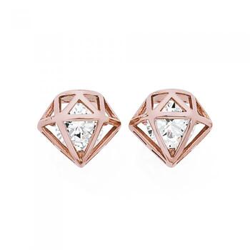 Steel Rose Plate Diamond Shape Crystal Stud Earrings