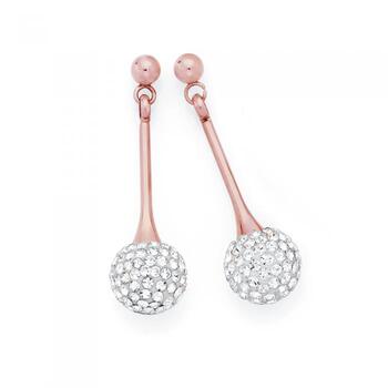 Steel Rose Plate Crystal Ball Drop Earrings