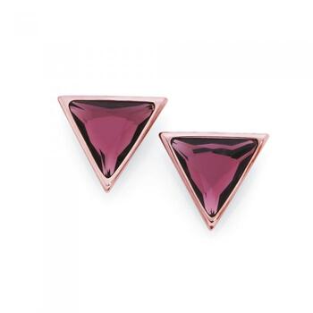 Steel Rose Plate Berry Stone Triangle Stud Earrings