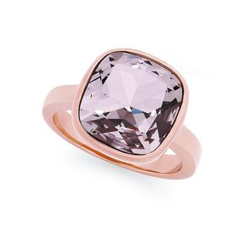 Steel Rose Plate Pink Stone Cushion Cut Ring