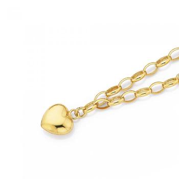 9ct Gold on Silver 19cm Belcher Heart Charm Bracelet