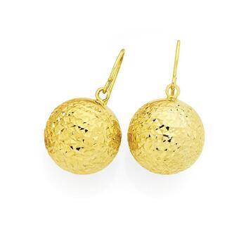 9ct Gold on Silver Diamond Cut Ball Drop Earrings
