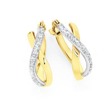 9ct Gold on Silver Two Tone Stardust Double Wave Hoop Earrings