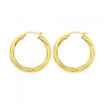 9ct Gold on Silver 20mm Twist Hoop Earrings