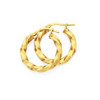9ct Gold on Silver 15mm Twist Hoop Earrings