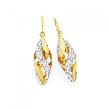 9ct Gold on Silver Crystal Twist Drop Earrings