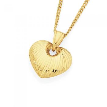 9ct Gold on Silver Diamond Cut Puff Heart Pendant