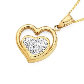 9ct Gold on Silver Crystal Heart Pendant