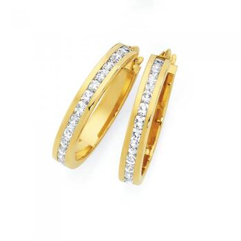 9ct Gold on Silver 20mm CZ Hoops