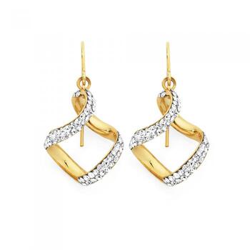 9ct Gold on Silver Crystal Twirl Drop Earrings