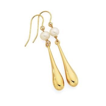 9ct Gold on Silver Pearl Drop Earrings