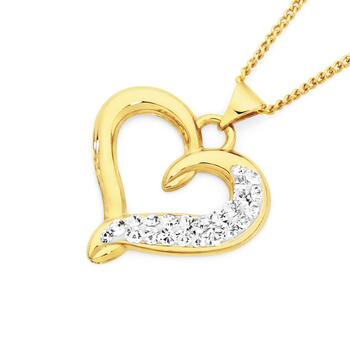 9ct Gold on Silver Crystal Open Heart Swirl Pendant