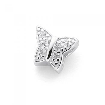 Silver Pave CZ Butterfly Bead