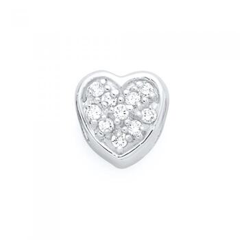 Silver CZ Heart Bead