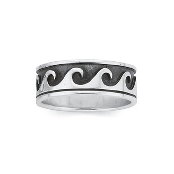 Silver Oxidised Waves Ring