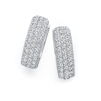 Sterling Silver Pave Cubic Zirconia Huggies