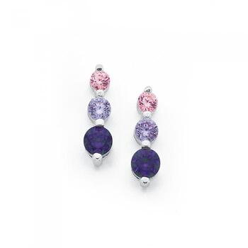 Sterling Silver Pink, Lavender & Violet Cubic Zirconia Earrings