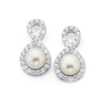 Silver Cultured Fresh Water Pearl & Cubic Zirconia Earrings