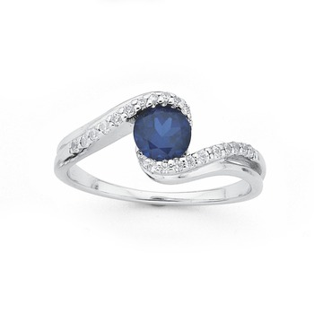 Silver Dark Blue Cubic Zirconia Dress Ring