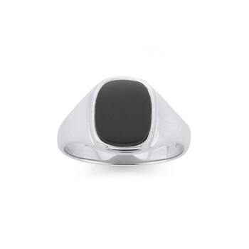 Silver Rectangle Black Onyx Men's Ring