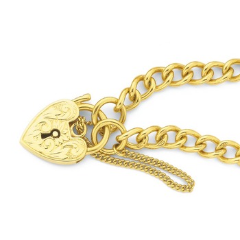 Solid 9ct Gold 19cm Curb Bracelet with Padlock