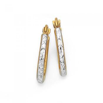 9ct Gold Two Tone 10mm Diamond-cut Hoop Earrings