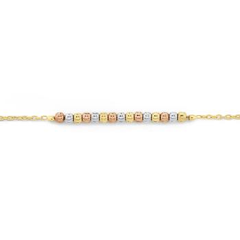 9ct Gold, Three Tone 27cm Beaded Cable Anklet