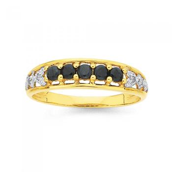 9ct Gold Natural Sapphire and Diamond Ring