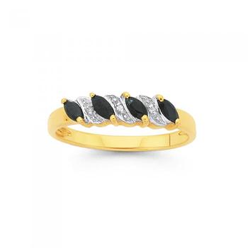 9ct Gold Sapphire & Diamond Marquise Cut Ring