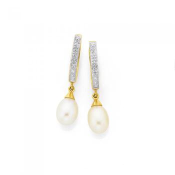 9ct Gold Pearl & Diamond Huggie Earrings
