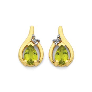 9ct Gold Peridot & Diamond Pear Stud Earrings