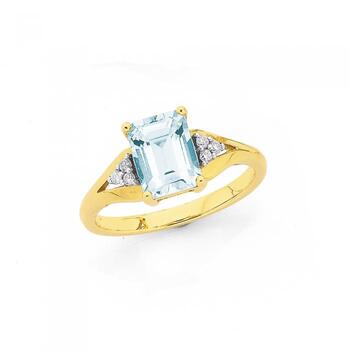 9ct Gold Aquamarine & Diamond Ring