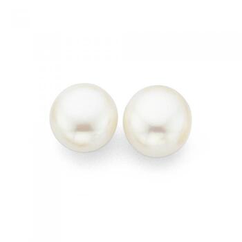 9ct Gold 8-8.5mm Cultured Freshwater Pearl Button Stud Earrings