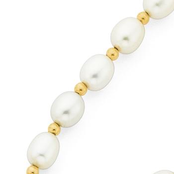 9ct Gold 45cm Cultured Fresh Water Rice Pearl Rondell Necklace with Filigree Clasp
