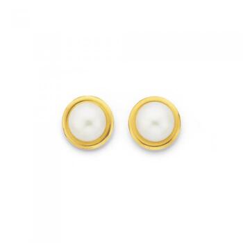 9ct Gold Cultured Fresh Water Pearl Gold Rim Stud Earrings