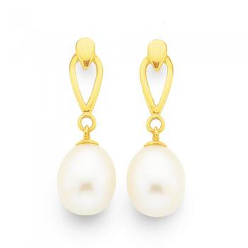 9ct Gold Cultured Fresh Water Pearl Drop Studs