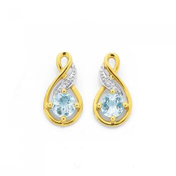 9ct Gold Diamond & Aquamarine Earrings