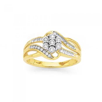9ct Gold Diamond Cluster Swirl Ring