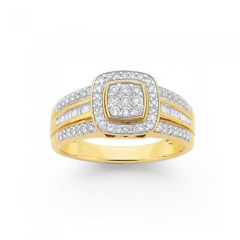 9ct Gold Diamond Cushion Ring