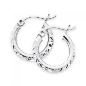 Sterling Silver 12mm Diamond Cut Hoop Earrings