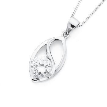 Silver Cubic Zirconia In Marquise Pendant