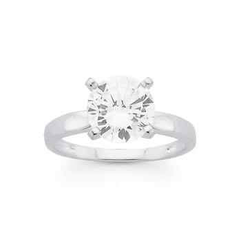 Sterling Silver 9mm Cubic Zirconia Solitaire Ring