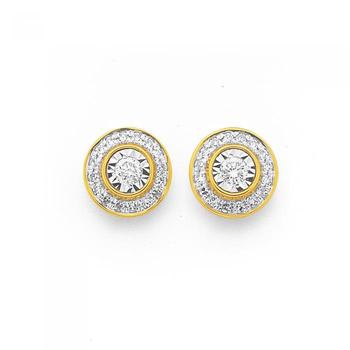 9ct Gold Diamond Round Framed Stud Earrings